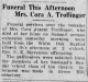 Funeral This Afternoon Mrs. Cora A. Trollinger