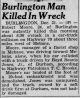Burlington Man Killed In Wreck