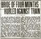 Bride Of Four Months Hurled Against Train