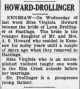 Lynn Roberts Drollinger and Virginia Lenore Howard newspaper marriage announcement