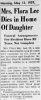 Mrs. Flora Lee Dies in Home Of Daughter